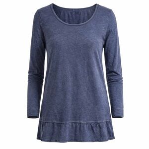 crosby. Women's Long-Sleeve Scoop Neck Top with Layered Hem Indigo Split Back